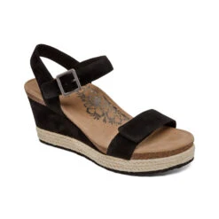 Aetrex Women’s Sydney Quarter Strap Espadrille Wedge Black