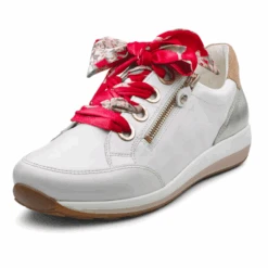 Ara Women’s Ollie Side Zip Lace Sneaker White With Silver