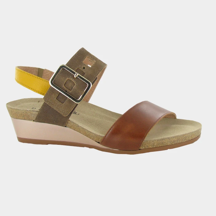 Naot Women’s Dynasty Wedge Brown/Marigold 3 Naot Women’s Dynasty Wedge Brown/Marigold
